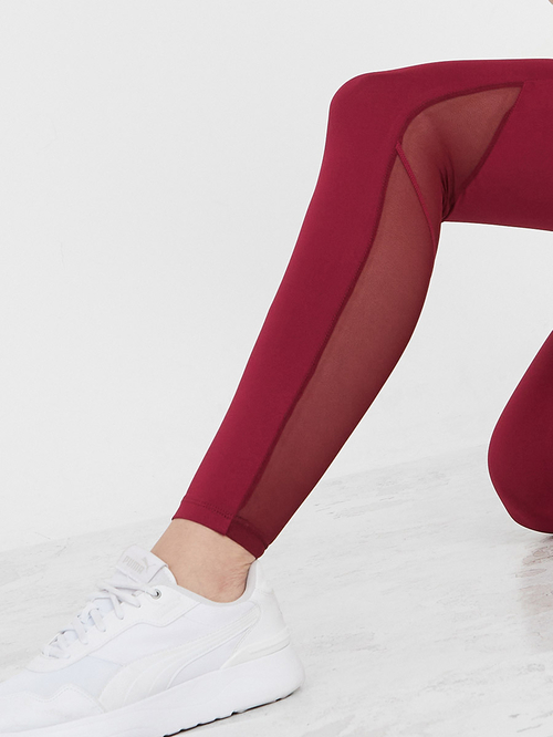 Buy Mesh Insert Leggings Burgundy For Women Styli Kuwait