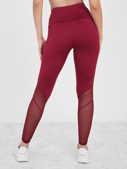 Buy Mesh Insert Leggings Burgundy For Women Styli Kuwait