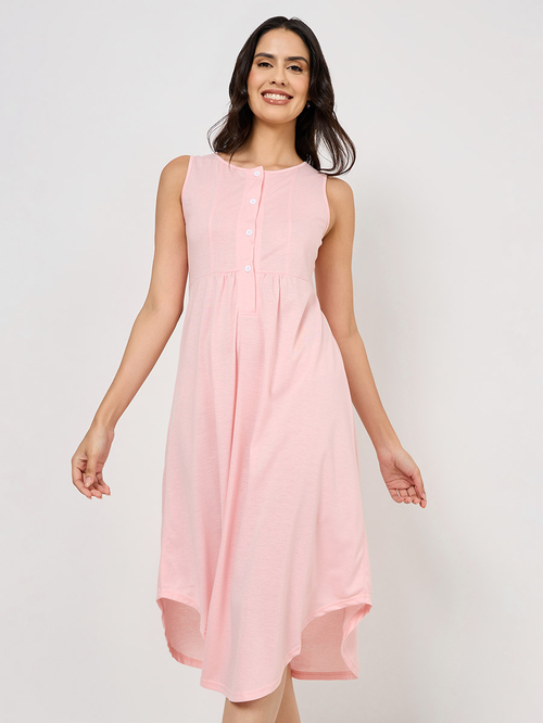Button Up Pleat Detail Knee Length Nightdress