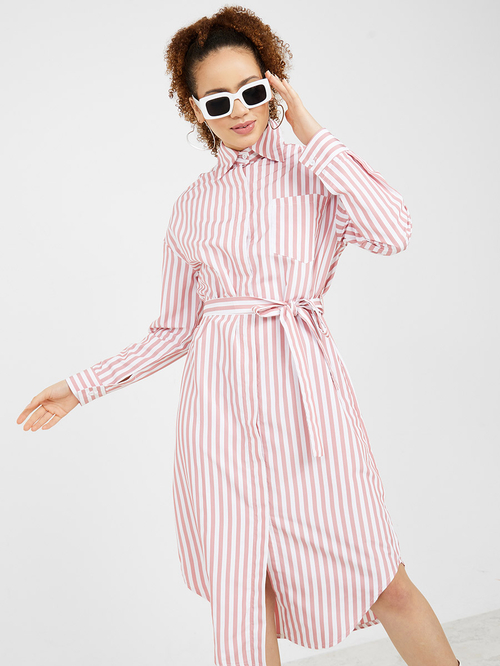 Long sleeve striped midi dress sale