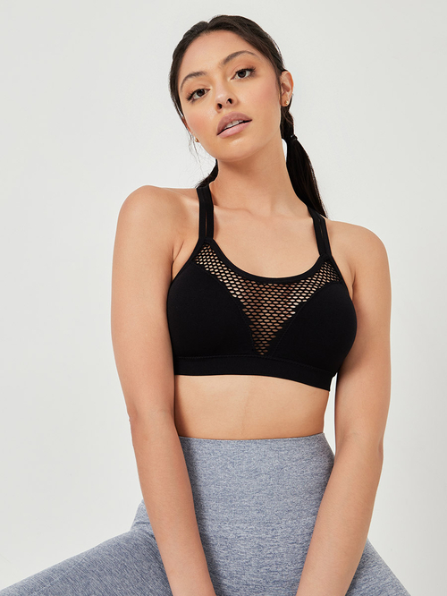 Buy Multi Strap Fishnet Insert Sports Bra Black For Women Styli Saudi
