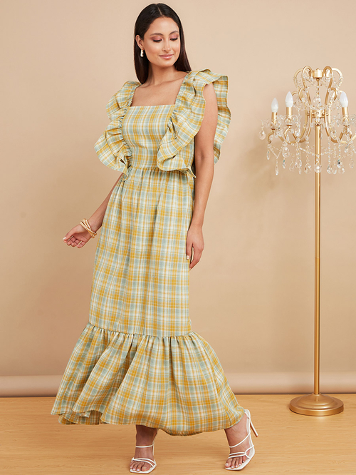 Square neck gingham dress hot sale