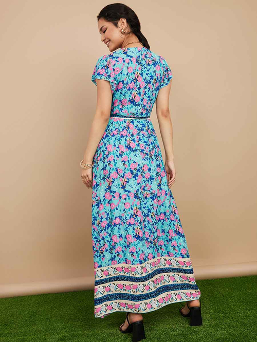 Cap sleeve floral maxi dress cheap