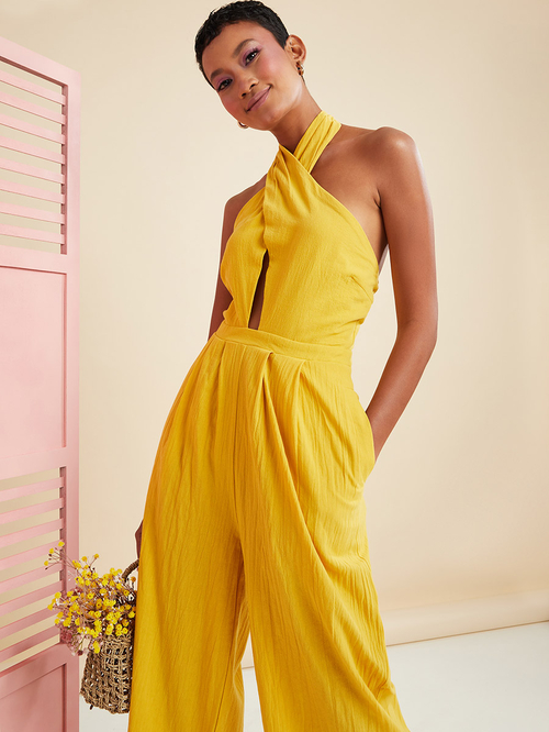 Yellow halter jumpsuit top