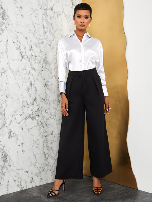 Buy High Rise Wide Leg Trousers Black For Women Styli Saudi