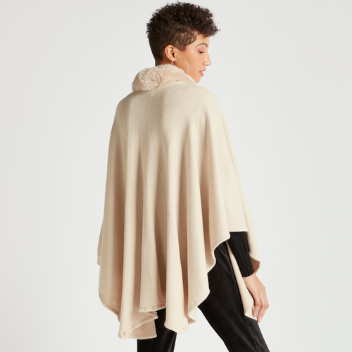 Buy Faux Fur Trim Solid Cape Beige For Women Styli UAE