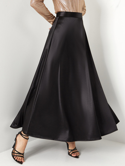 Buy High Rise Satin A Line Maxi Skirt Black For Women Styli Saudi