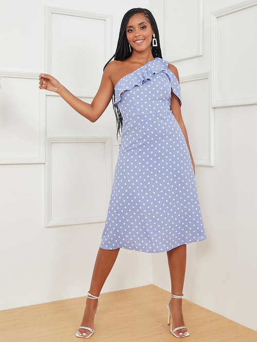 Asymmetric polka dot dress shop