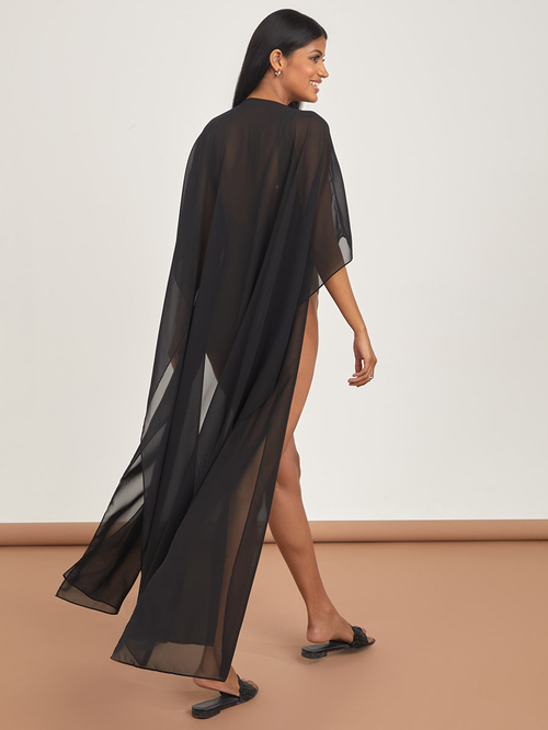 日本最級 Buy Maxi Saudi Styli | Women For Black Kimono Sheer Chiffon その他