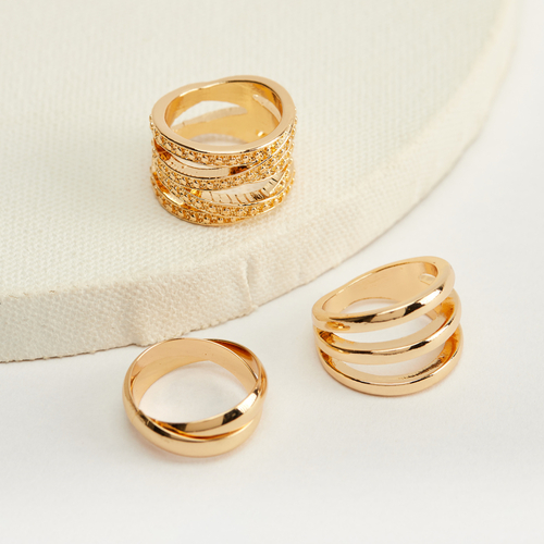 Buy Set of 3 Chunky Rings Gold For Women Styli Kuwait