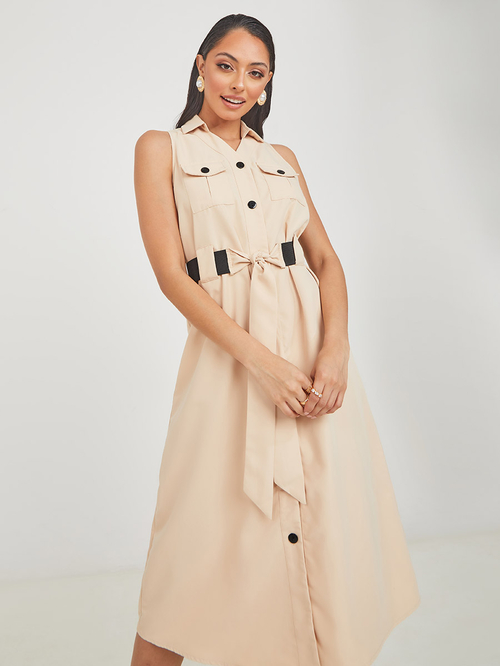 Sleeveless shirt dress midi deals