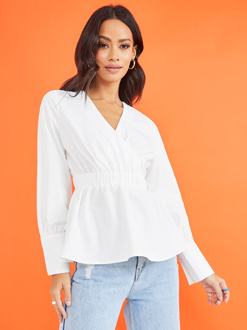 Long Sleeves V Neck Peplum Top