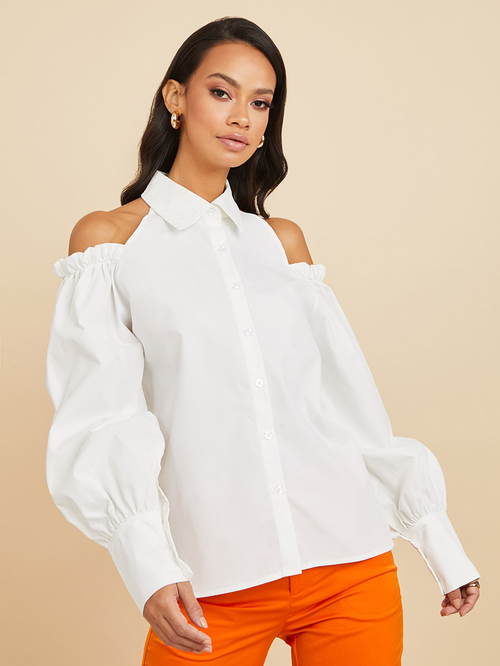 Cold shoulder white shirt top