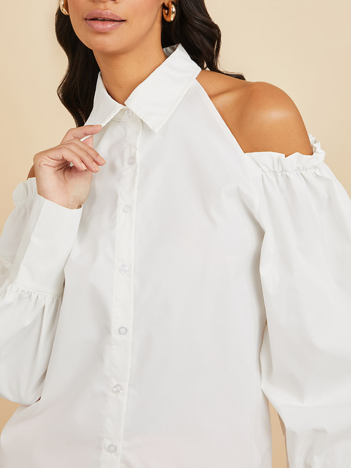 Cold shoulder white shirt best sale
