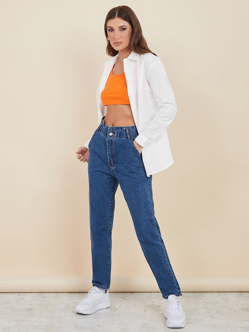 High Waist Mom Jeans with Paper Bag Waist