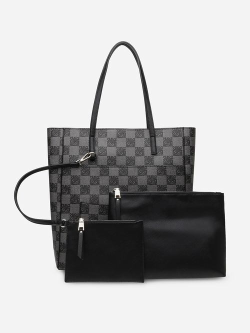 Buy Checkered Print Shoulder Bag with Wristlet Purse Black For Women Styli Kuwait