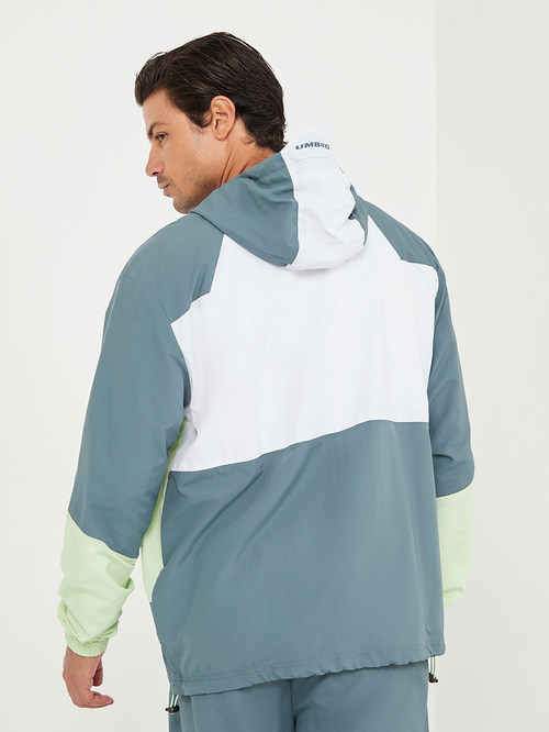 Hooded panelled windbreaker top