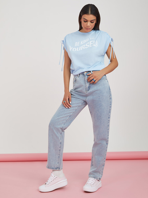 Buy High Rise Relaxed Mom Jeans Light Blue For Default Category Styli UAE