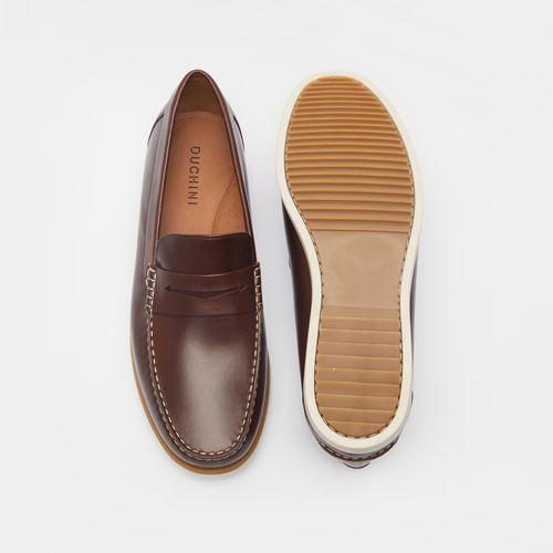 Buy Solid Slip On Penny Loafers Tan For Men Styli UAE