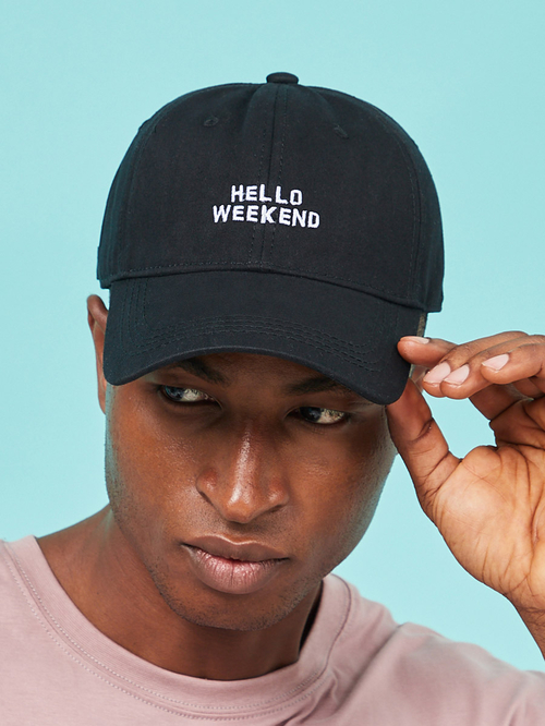 Buy Embroidered Hello Weekend Slogan Baseball Cap Black For Women Styli UAE