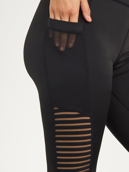 Buy Thigh Ankle Stripe Mesh Insert Detail Leggings Black For Women Styli Saudi