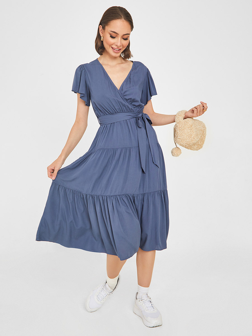Navy wrap dress short sleeve deals