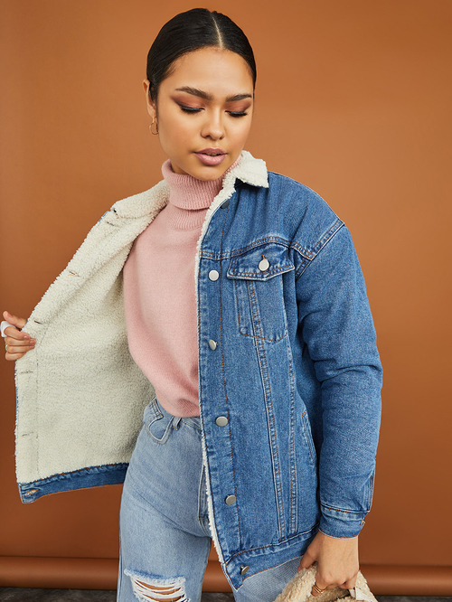 Oversized denim jacket fur lined new arrivals