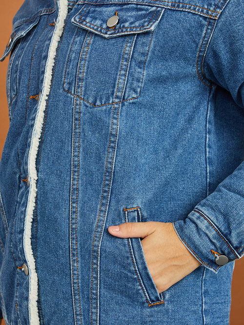 Longline denim jacket with fur store