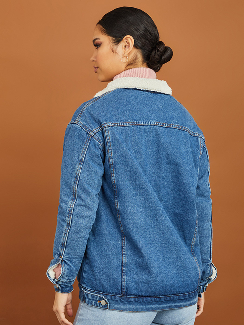 Denim jacket with cheap faux fur lining