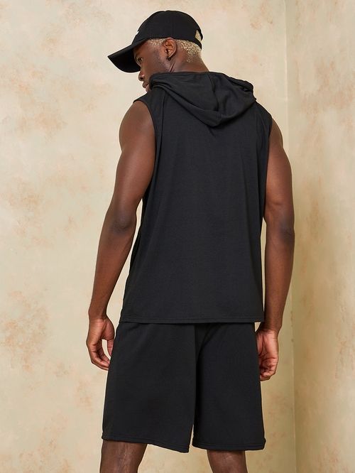 Buy Sleeveless Hoodie and Drawstring Detail Shorts Co Ord Set Black For Men Styli Bahrain