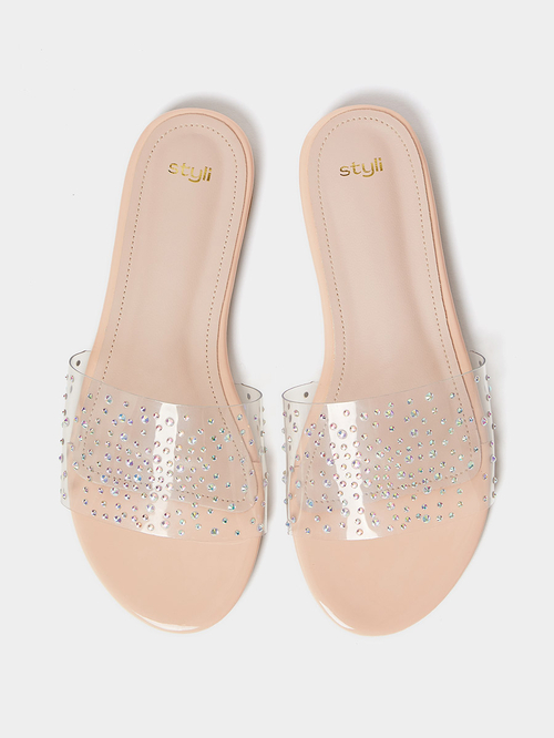 Buy Clear Strap Flat Sandals Nude For Default Category Styli UAE