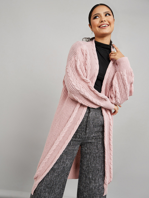 Longline pink cardigan shop