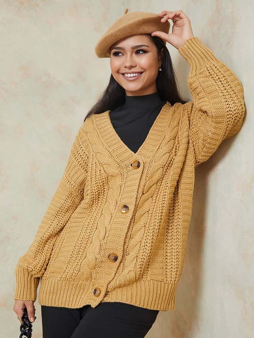 Cable knit button down cardigan hot sale