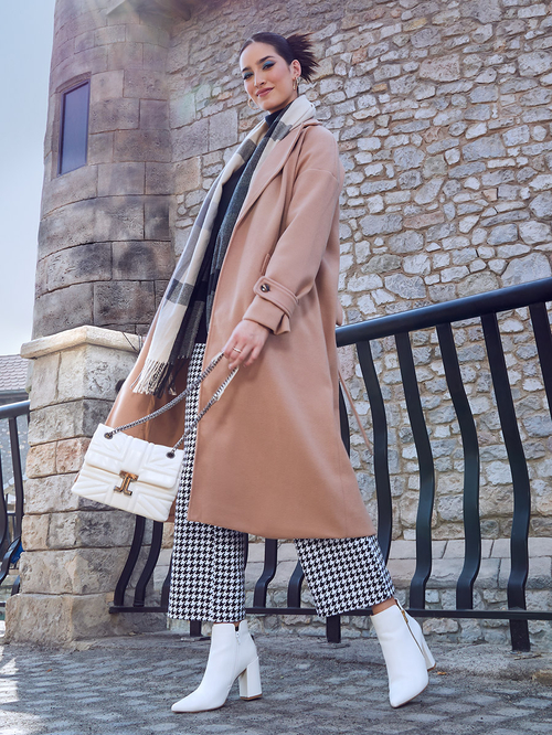 Buy Oversized Wool Like Midi Coat with Sleeve Tab Brown For Women 