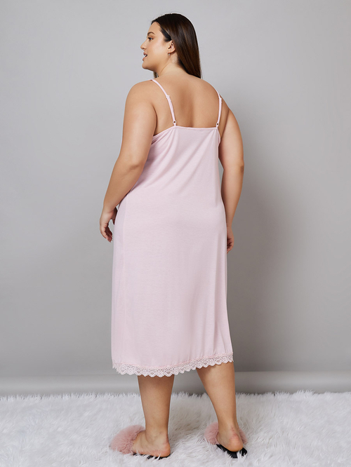 Buy Plus Lace Trim Cross Over Cami Slip Dress Pink For Women Styli Saudi