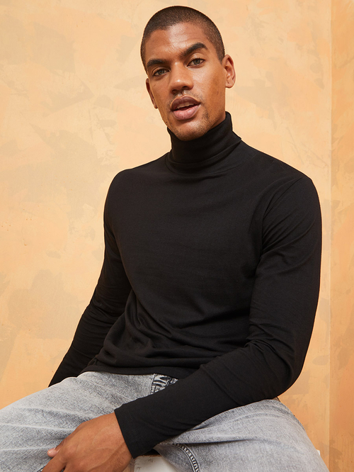 Mens black turtleneck t shirt outlet