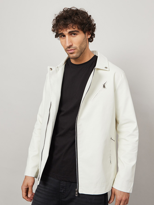 White leather look jacket best sale