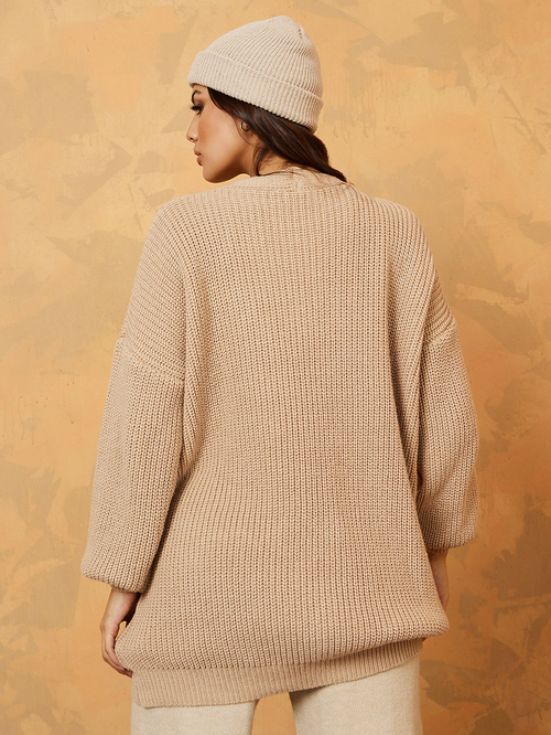 Chunky knit beige cardigan hotsell