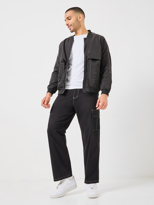 New look utility jacket with contrast stitch in black hotsell