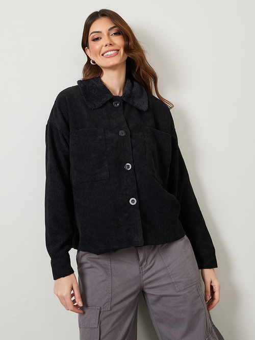 Faux shearling corduroy jacket top