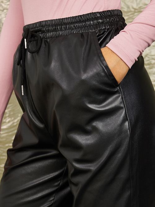 Leather look jogger cheap