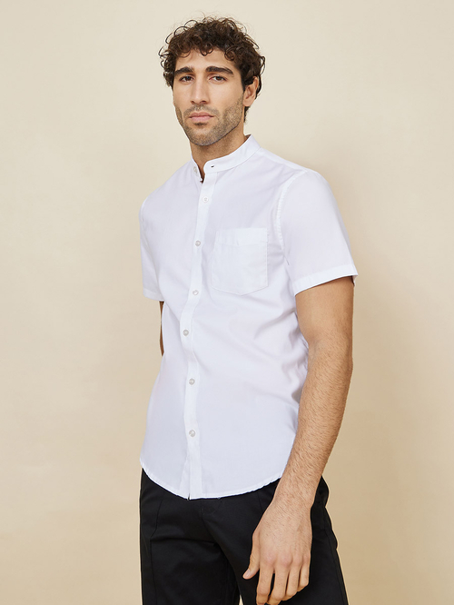 White short sleeve grandad collar shirt new arrivals