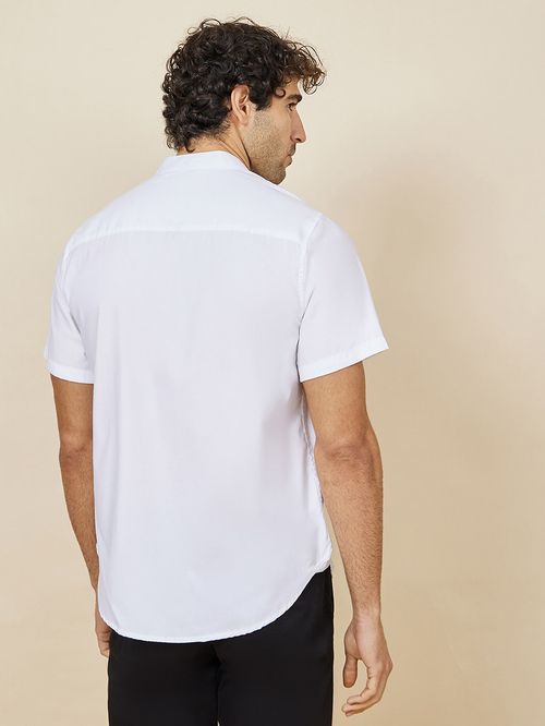 White short sleeve grandad collar shirt outlet