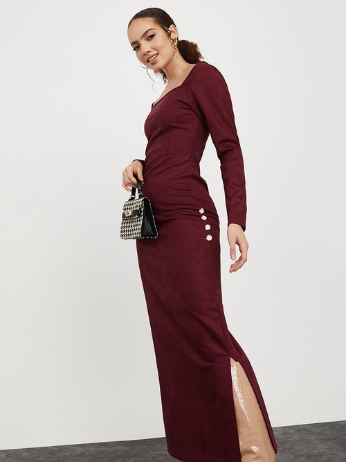 Maroon suede dress top