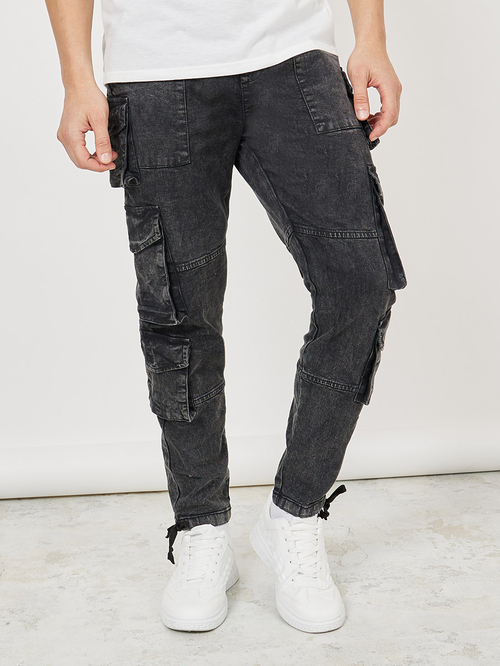 Buy Denim Cargo Jogger with Drawstring Detail Black For Men