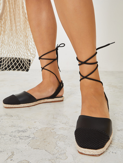 Flat espadrilles with ankle ties clearance