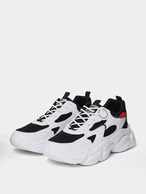 Buy Textured Chunky Sole Lace Up Sneakers White For Men Styli UAE