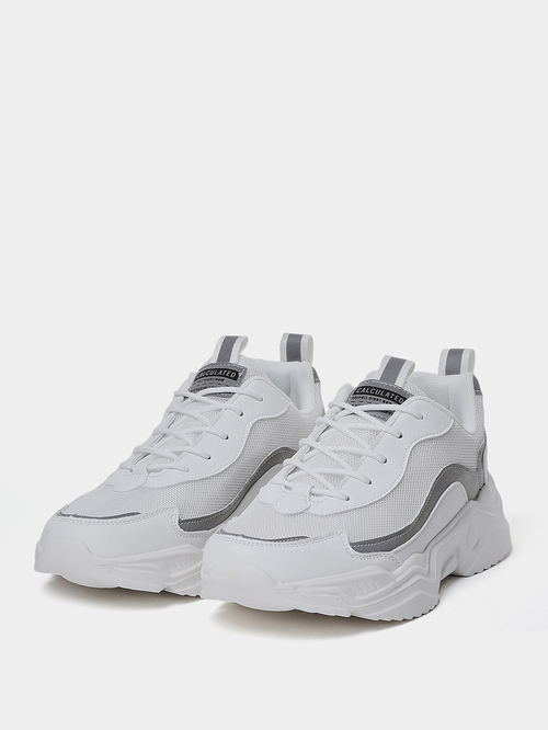 Buy Textured Chunky Sole Lace Up Sneakers White For Men | Styli Saudi