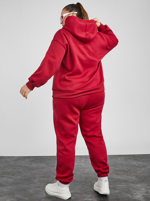 Buy Plus Fleece Back Oversized Hoodie Jogger Set Red For Women Styli Saudi