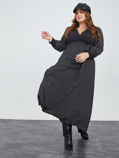 Long sleeve polka dot maxi dress store
